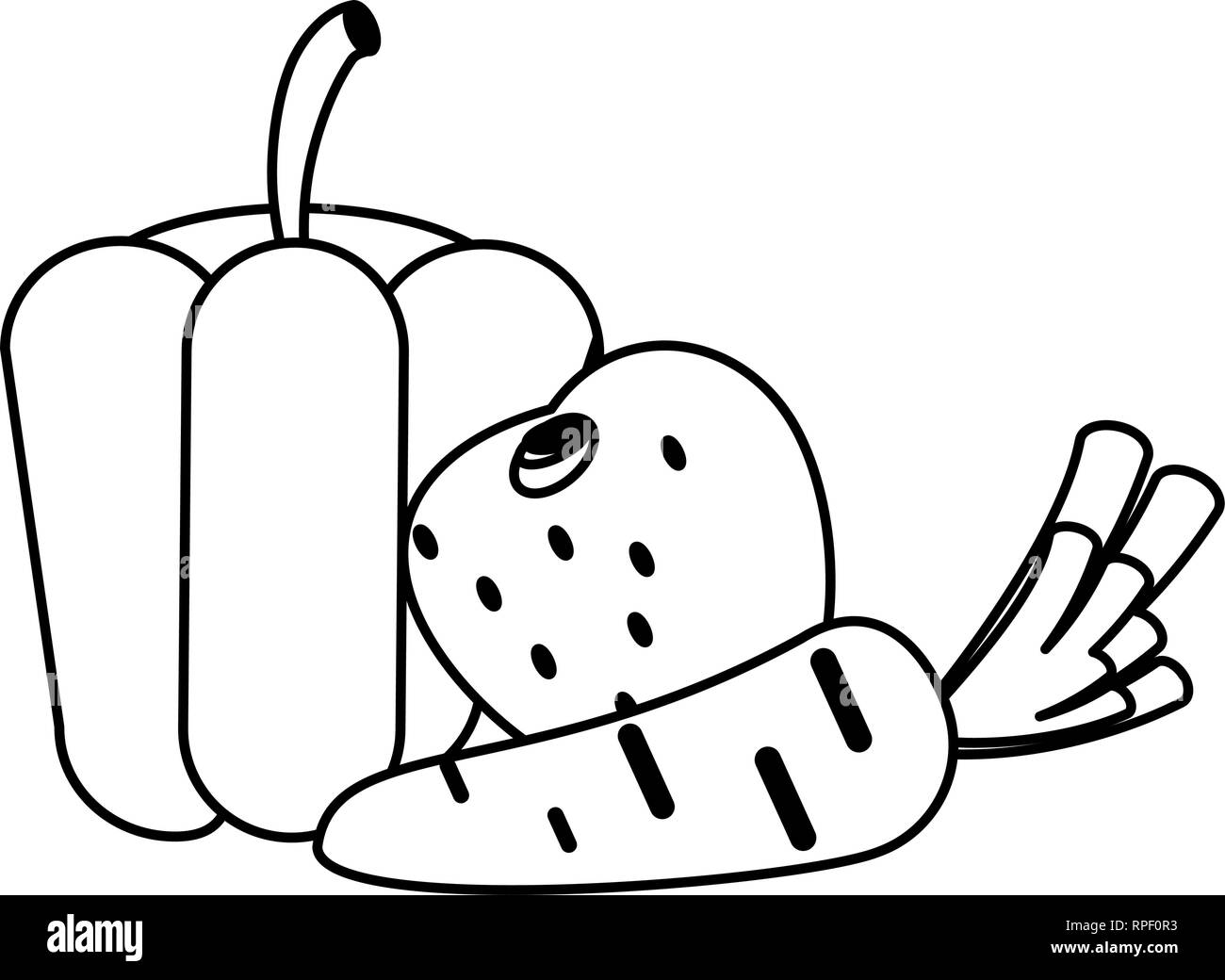 Vegetables healthy food black and white Stock Vector Image & Art - Alamy