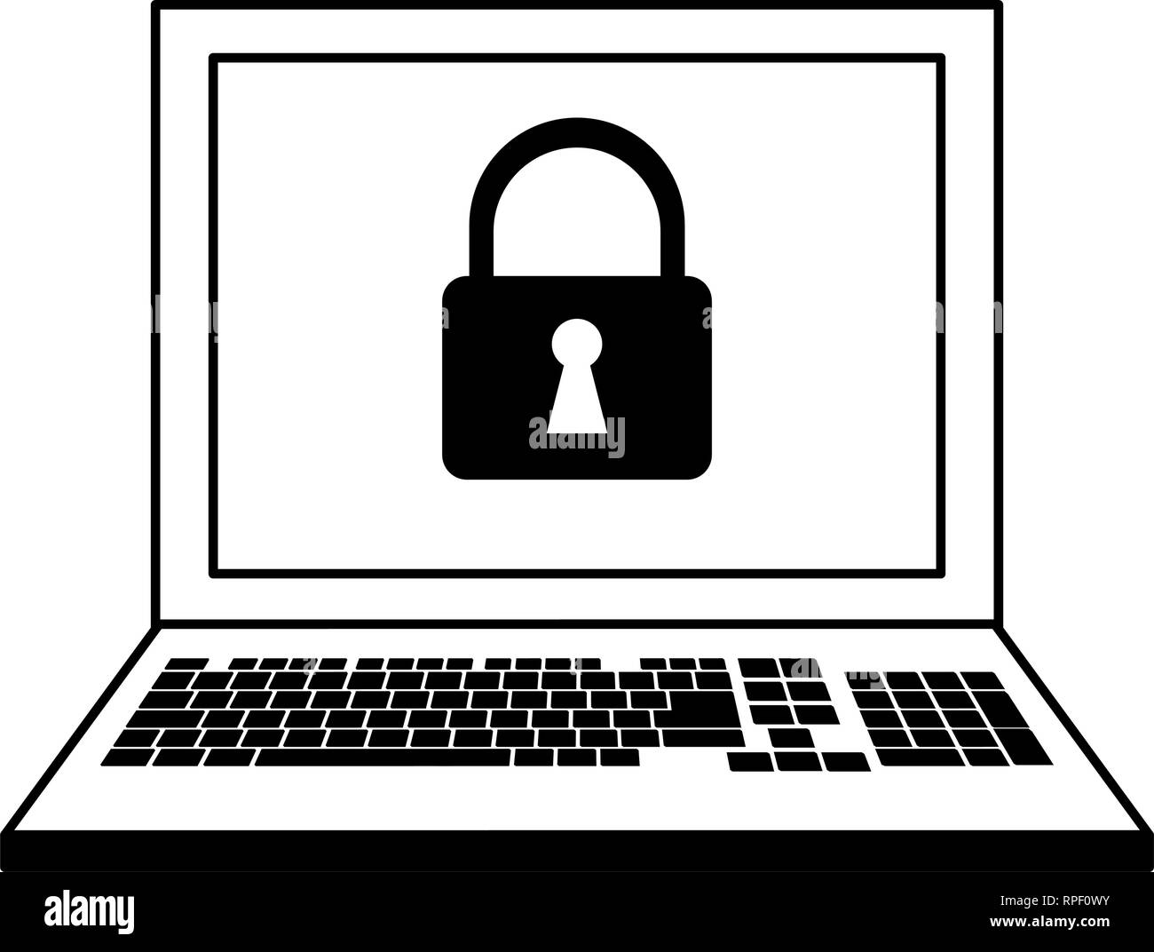 Laptop with security system black and white Stock Vector Image & Art ...