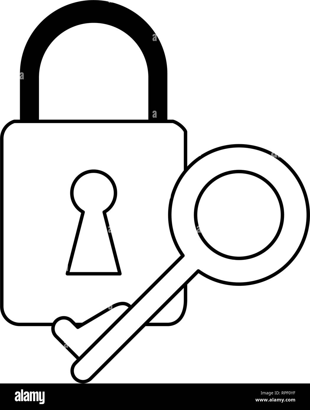 padlock and key security system black and white Stock Vector Image ...