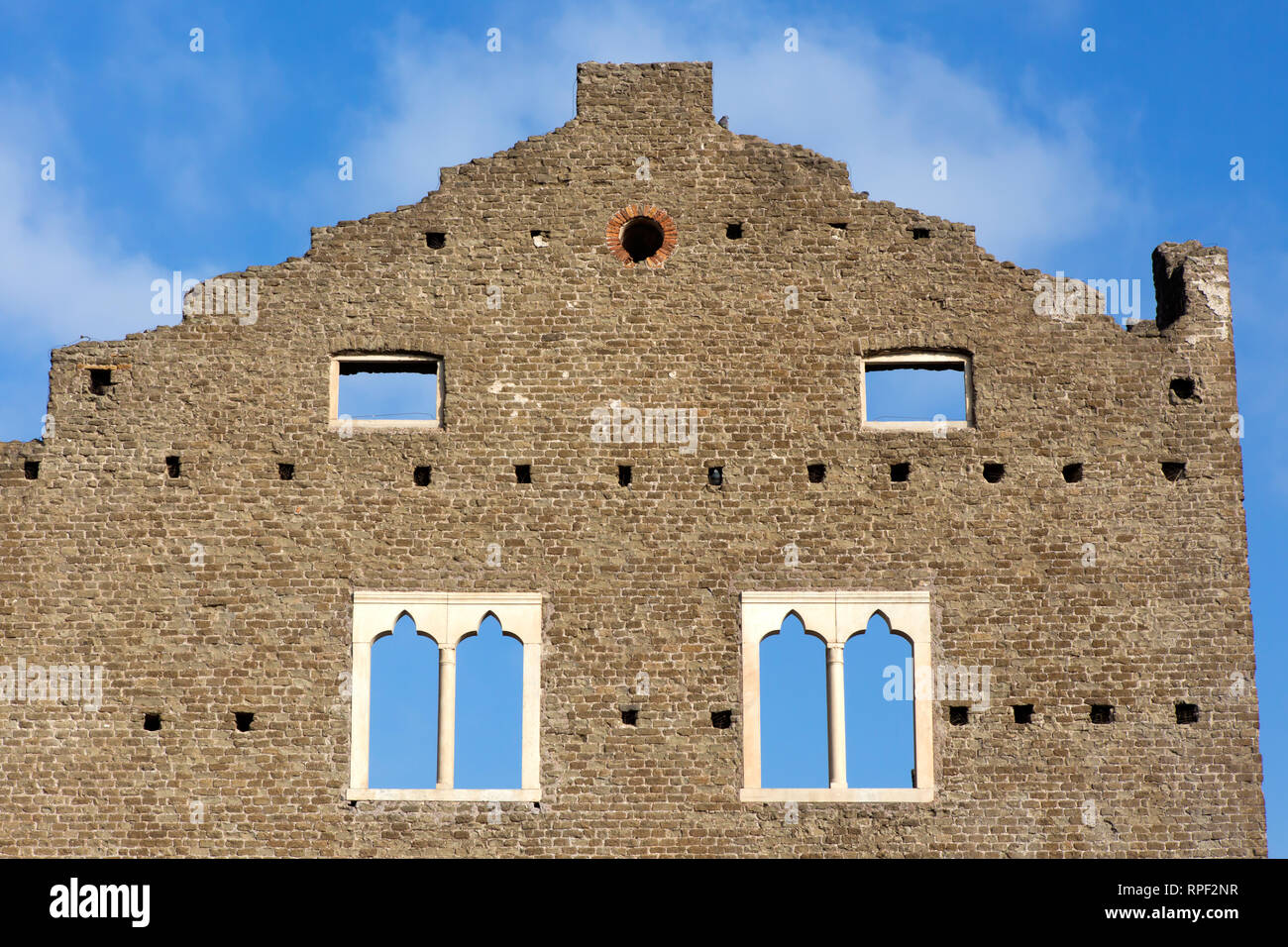 ROME - Facade of a castle near the site of the tomb of Caecilia Metella on the Appian way. Construction of the Appian way started in 312 BC. Stock Photo