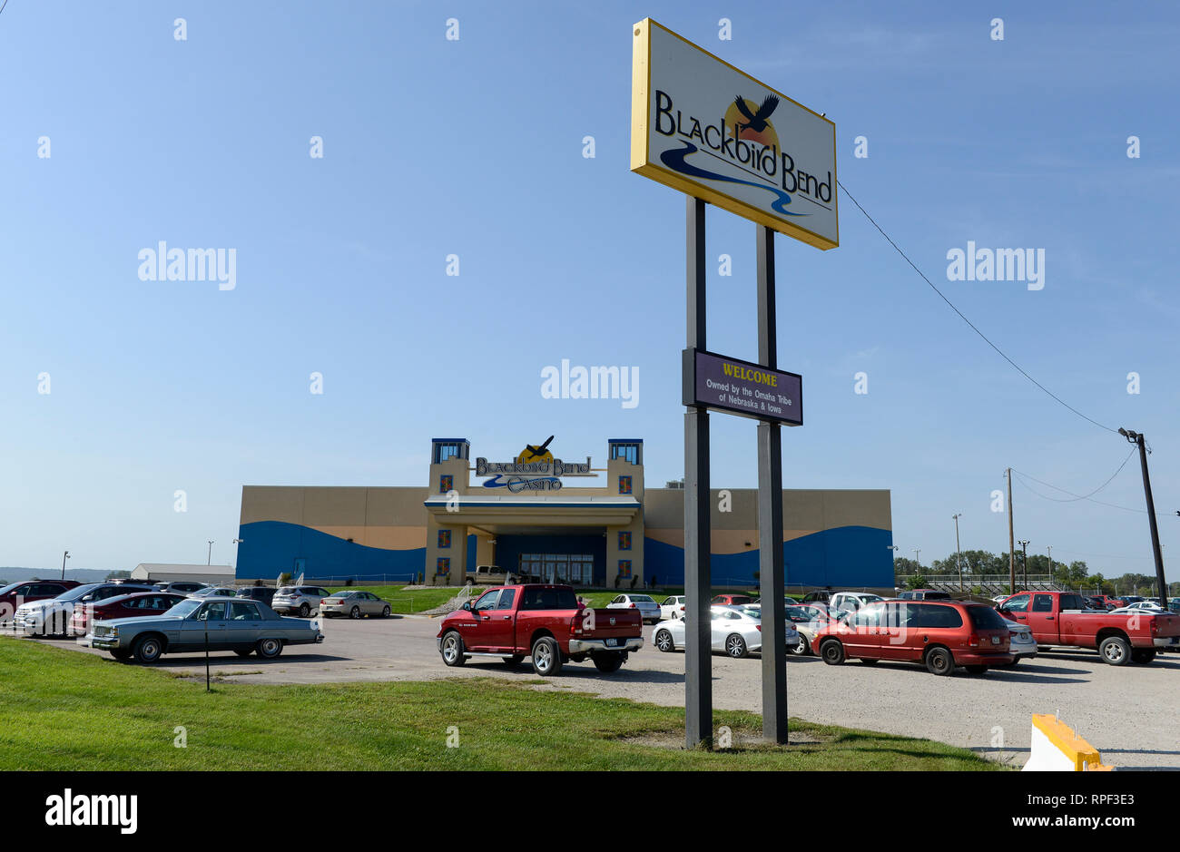 USA, Iowa, Omaha Reservation, Blackbird Bend Casino in Onawa, operated by Native Americans of Omaha Nations, car parking Stock Photo