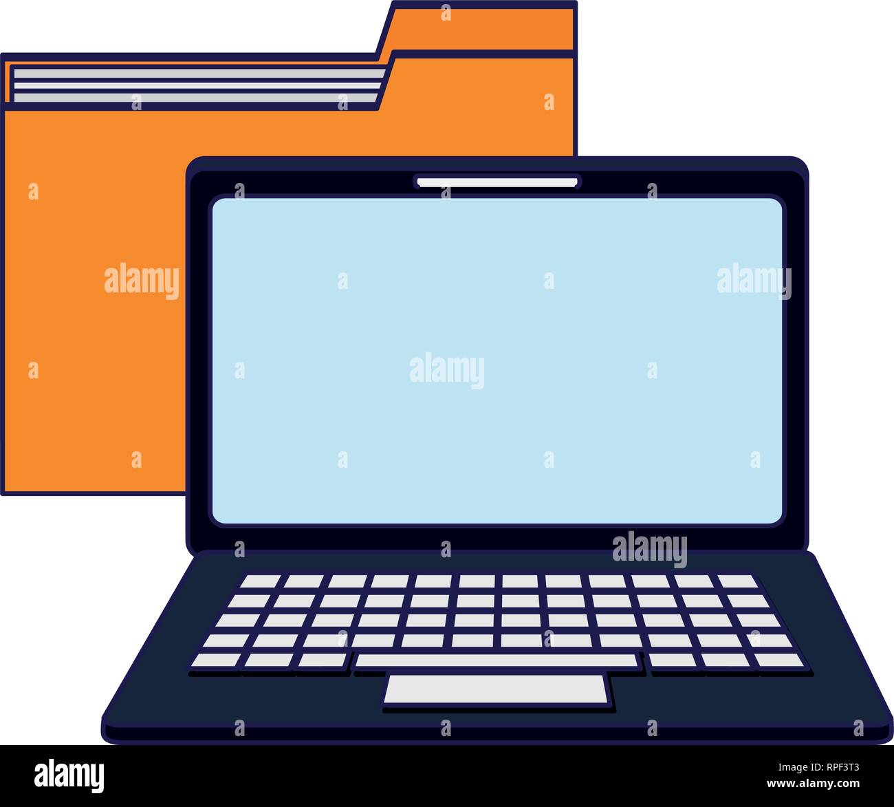 Laptop computer and folder symbol blue lines Stock Vector Image & Art ...