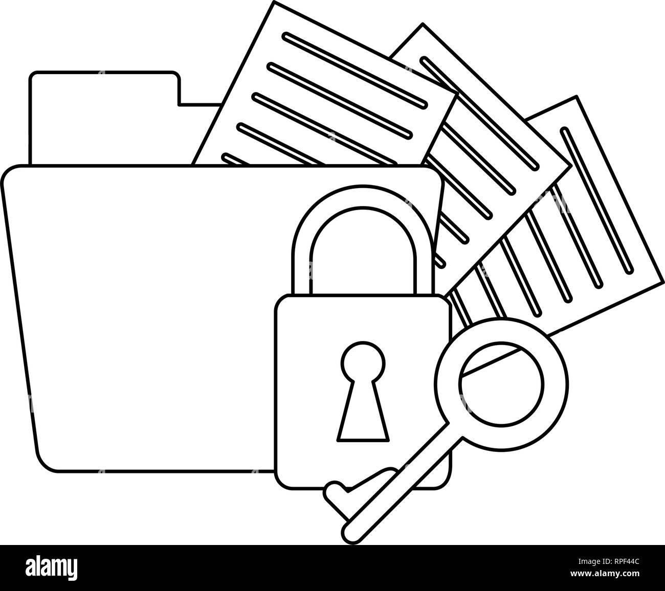 Folder with padlock and key black and white Stock Vector Image & Art ...