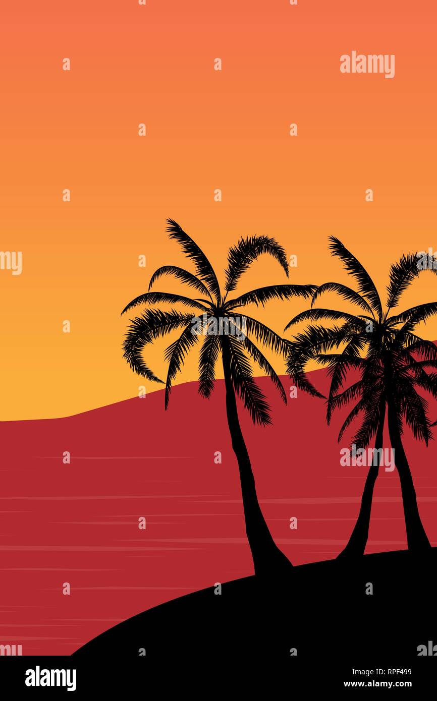 Tropical landscape Summer background. Palm trees silhouette. Vector ...