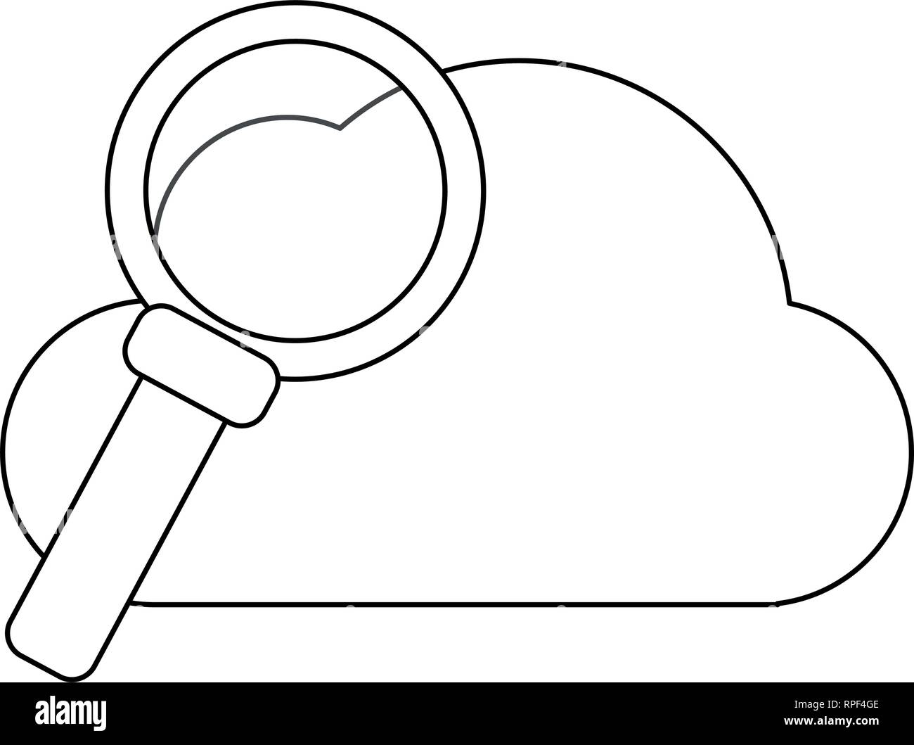 cloud computing and magnifying glass black and white Stock Vector Image ...