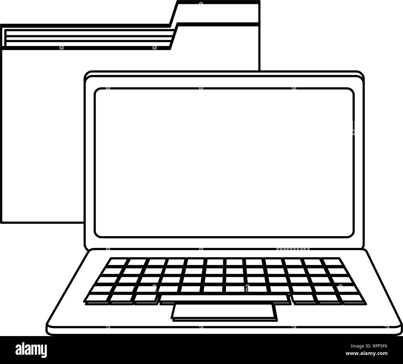 Laptop computer and folder symbol black and white Stock Vector Image ...