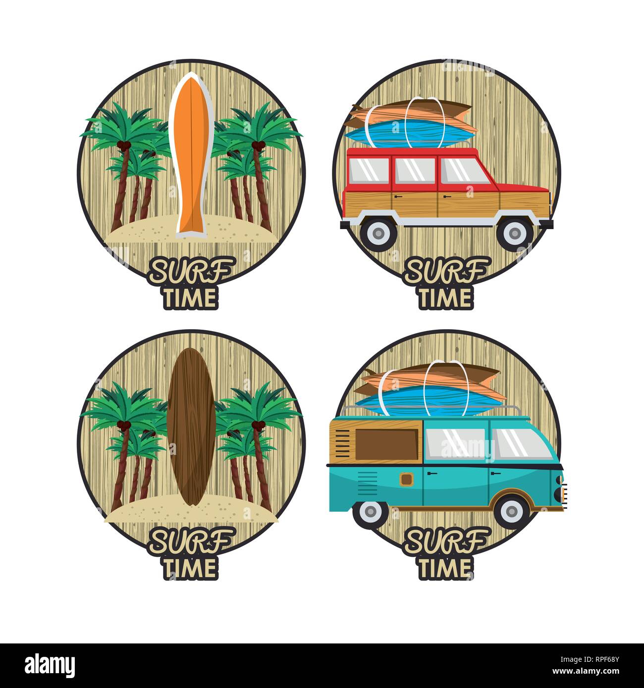 surf time cartoon set Stock Vector