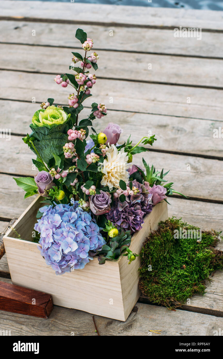 Natural flowers wedding decoration outdoors Stock Photo Alamy