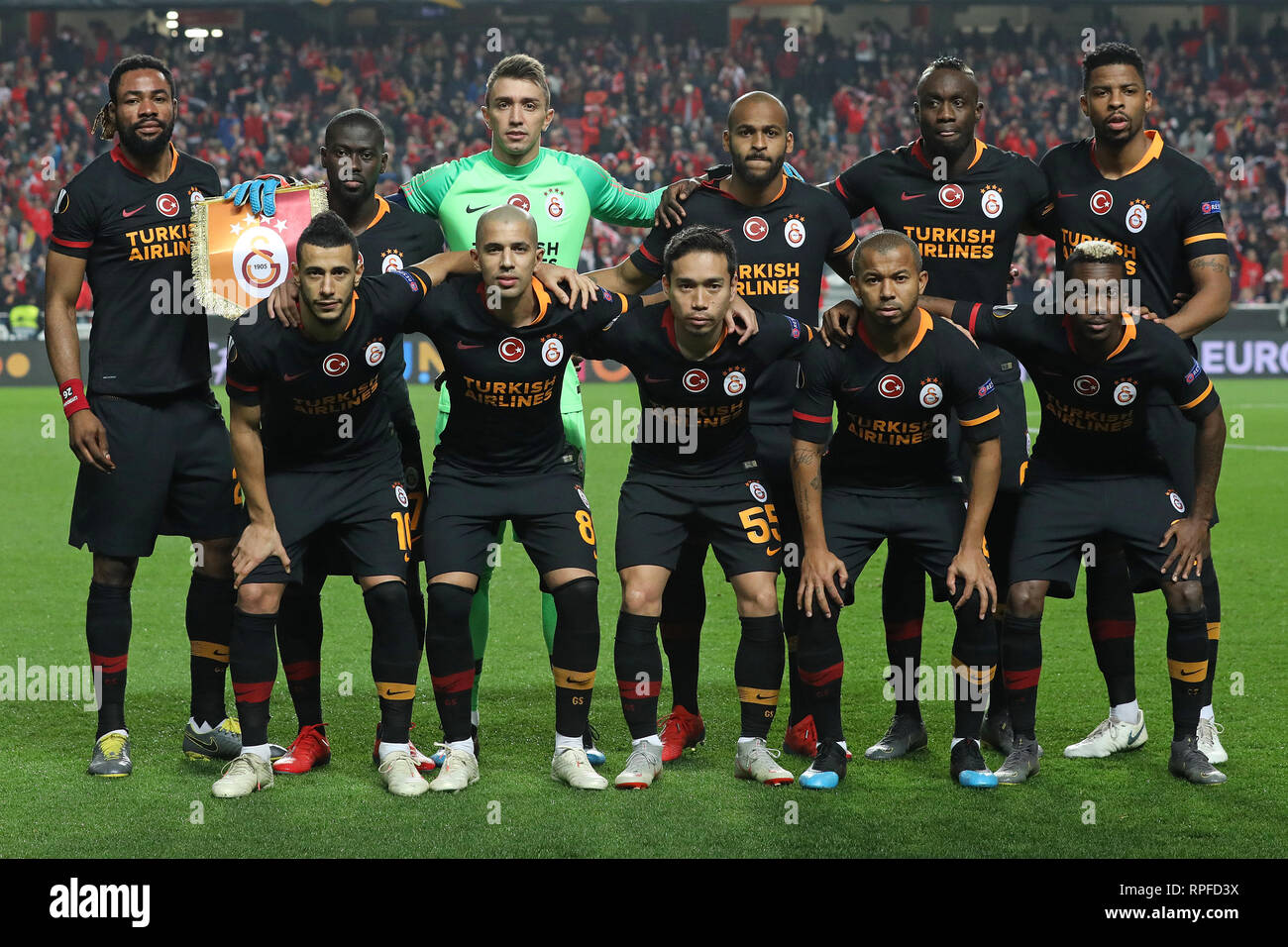 Lineup of the Galatasaray AS team during the Europa League 2018/2019 footballl match between SL Benfica vs Galatasaray AS.  (Final score: SL Benfica 0 - 0 Galatasaray AS) Stock Photo