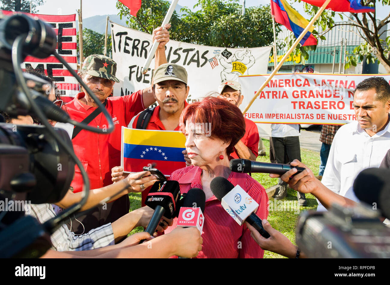 Venezuelan ambassador to El Salvador Nora Uribe gives a press ...