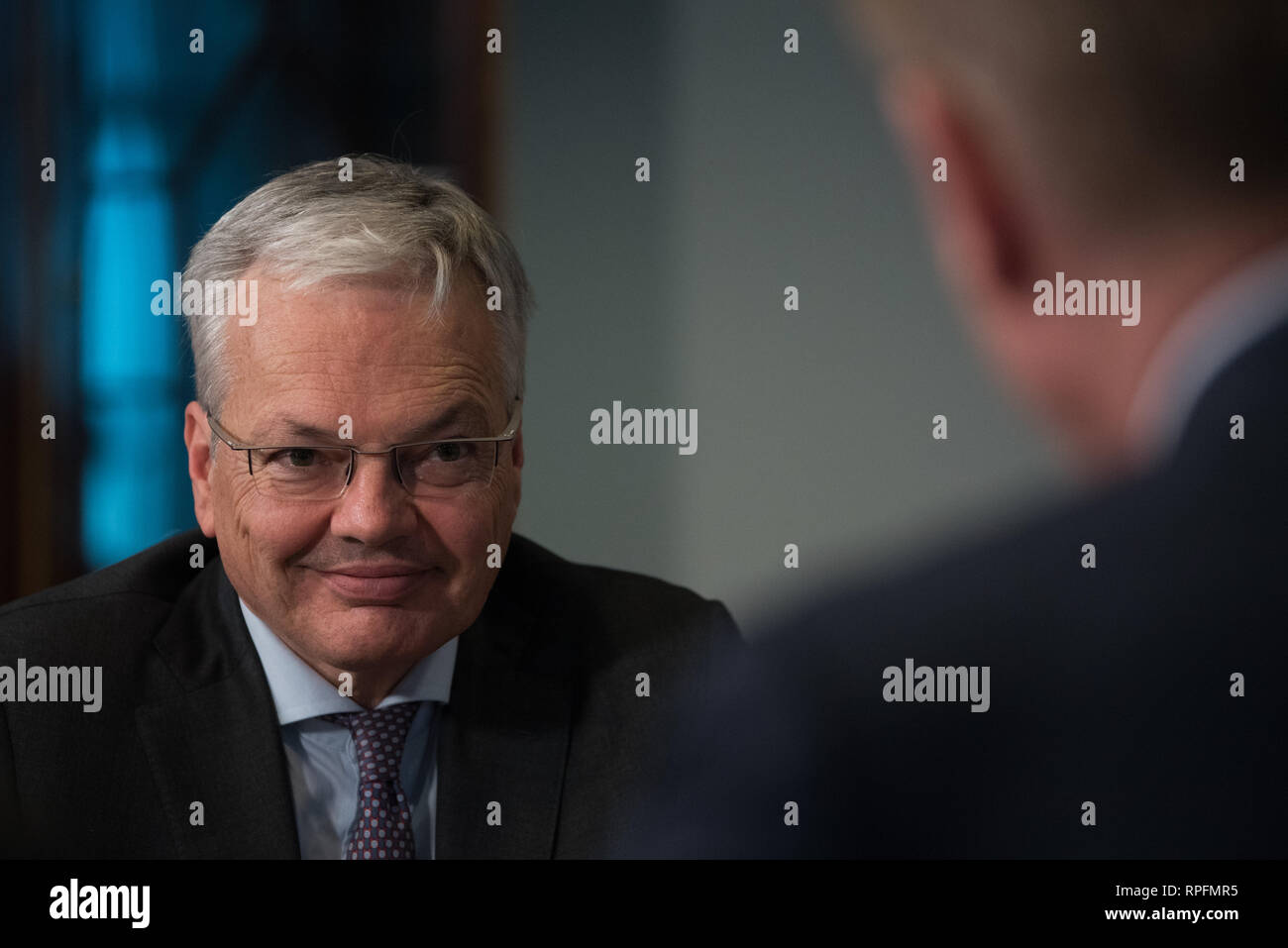 Belgian Minister of Defence Didier Reynders during a meeting with U.S. Acting Secretary of Defense Patrick Shanahan at the Pentagon February 21, 2019 in Arlington, Virginia. Stock Photo
