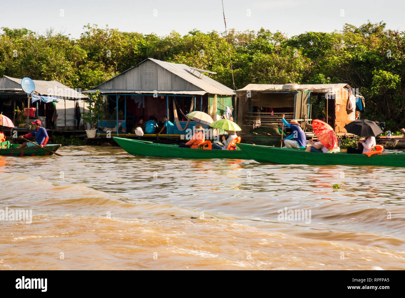 Tonle Sap Lake in Cambodia, home to thousands of Vietnamese Cambodians who are people without a country living off subsistence fishing. Stock Photo