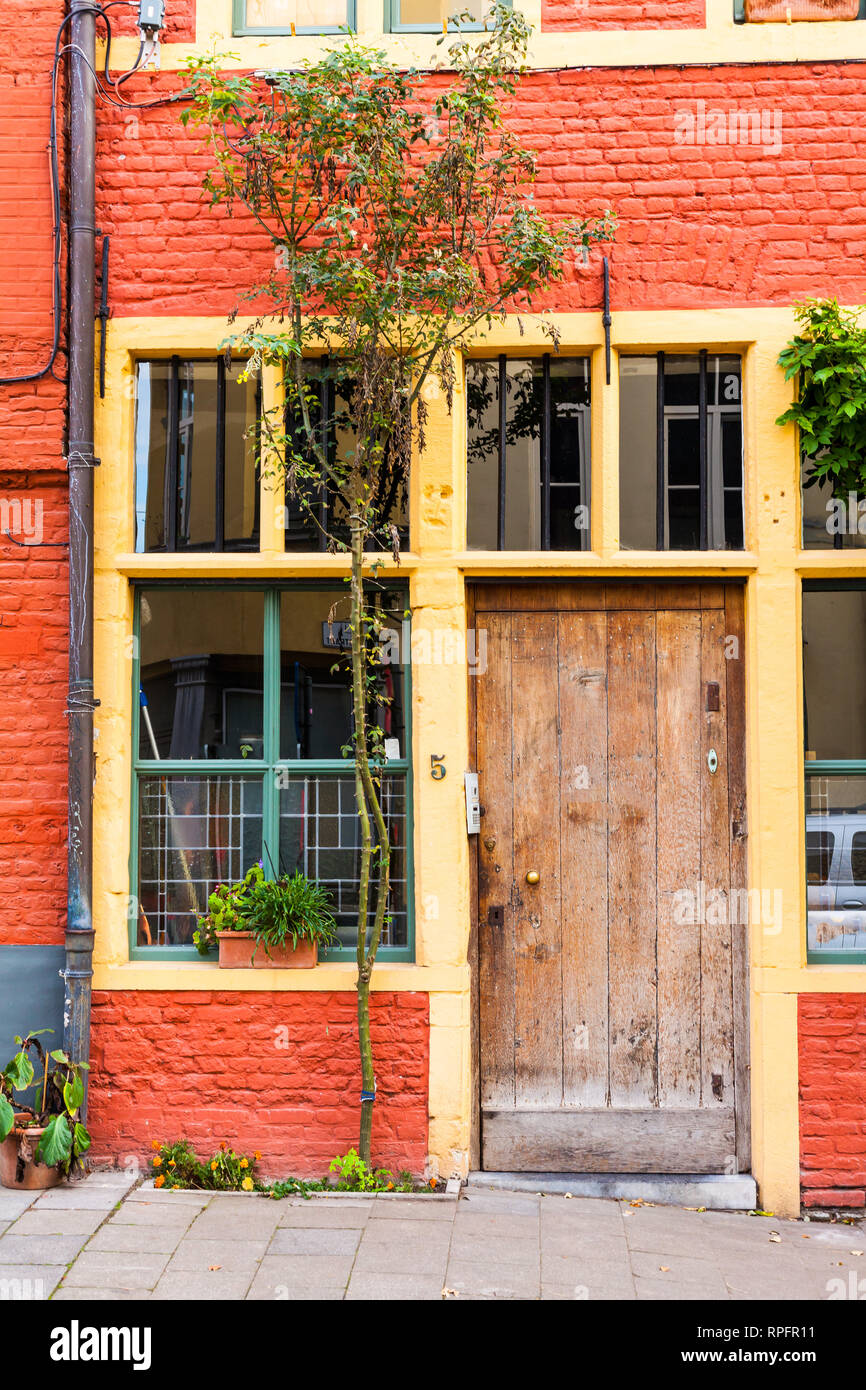 Old Wooden Door On The Old House Old Red Brick House With Windows