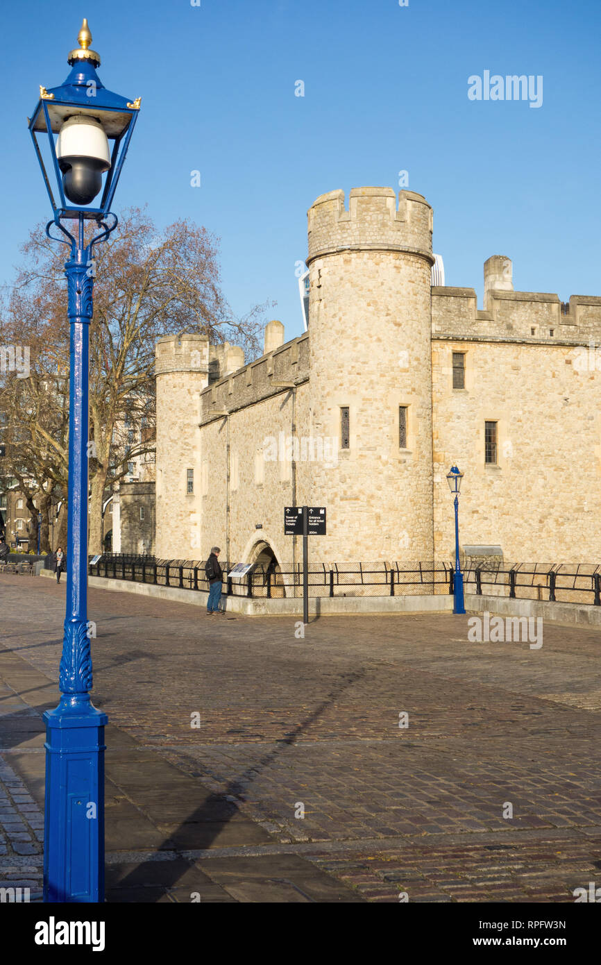 The famous London landmark the Tower of London with blue skies Stock Photo
