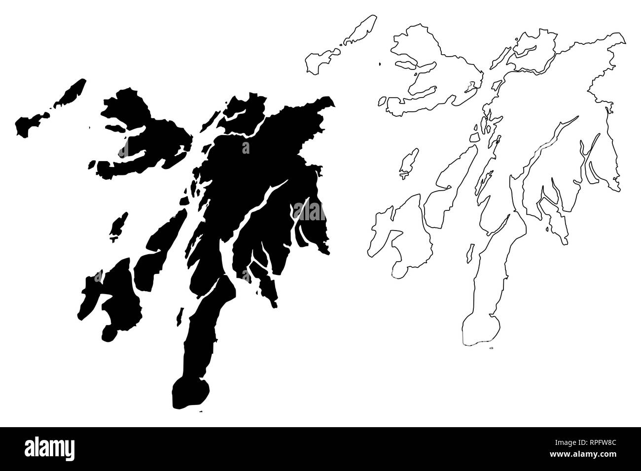 Argyll and Bute (United Kingdom, Scotland, Local government in Scotland) map vector illustration, scribble sketch Argyll and Bute map Stock Vector