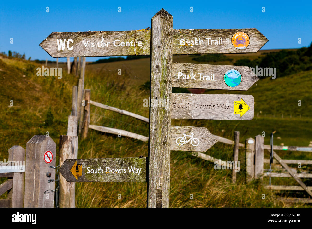 Old wooden crossroad direction sign. Travel and tourism concept image
