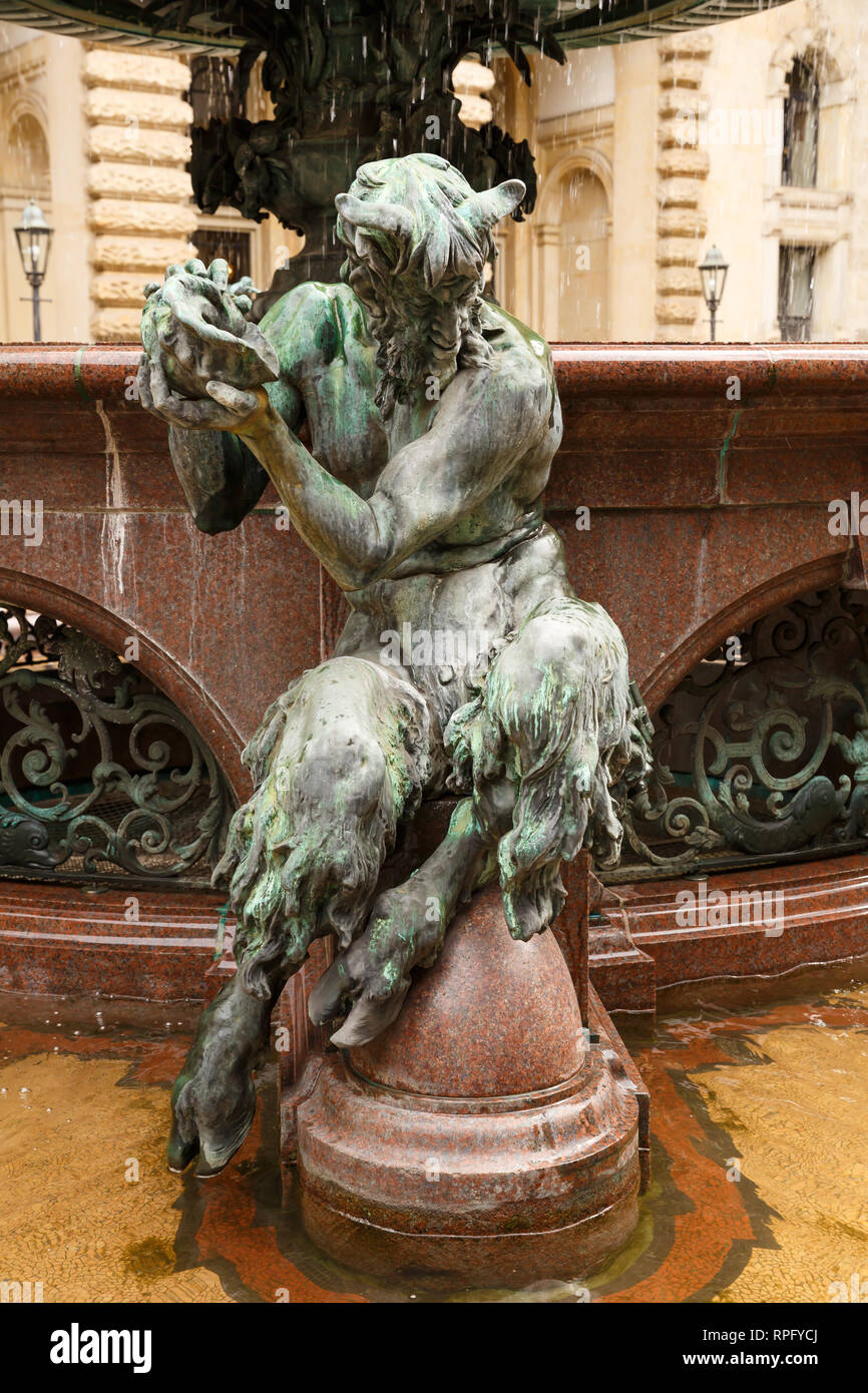 The figurine at the statue of Hygieia the goddess of health and hygiene n the courtyard of Hamburg City Hall (Rathaus), Germany. Stock Photo