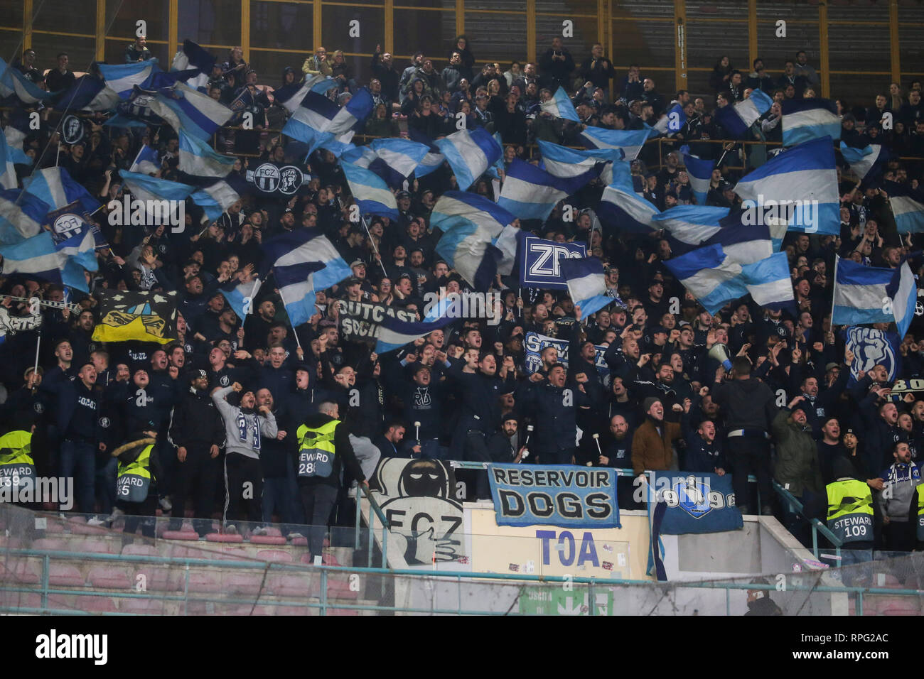 Naples, Italy. 21st Feb, 2019. Napoli, Campania, Italy, 2019-02-21, San  Paolo Stadium, Europa League football match SSC Napoli - FC Zurich in  pictures fans of Zurig, the final result of the match