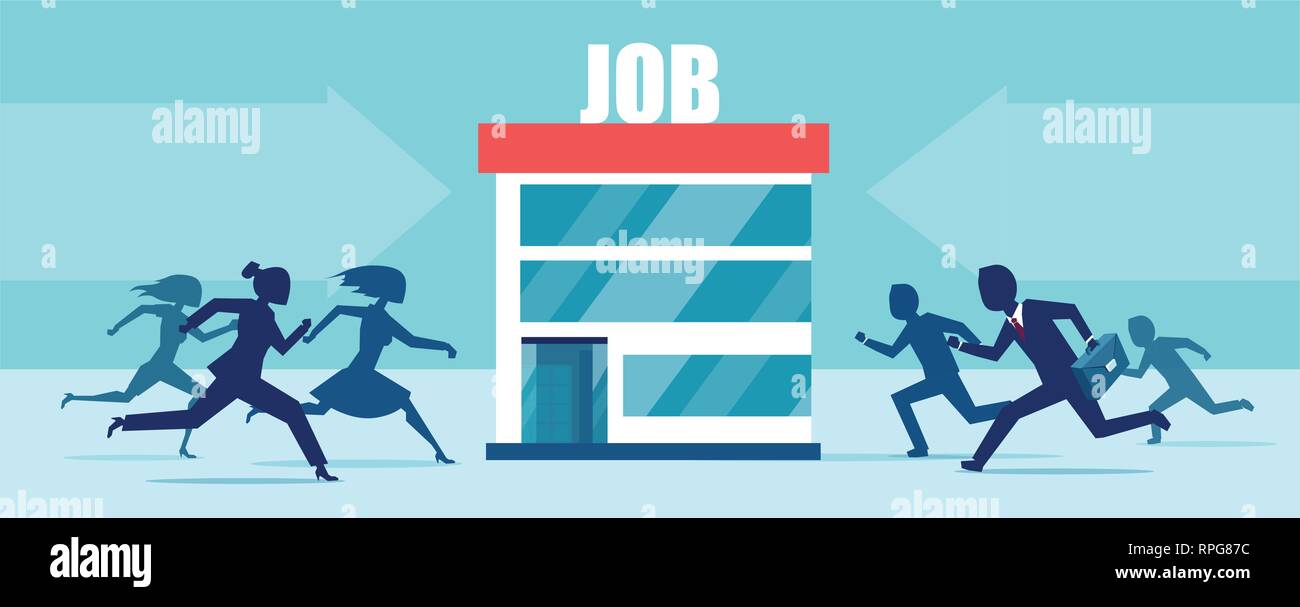 Vector of business people men and women running competing for a job