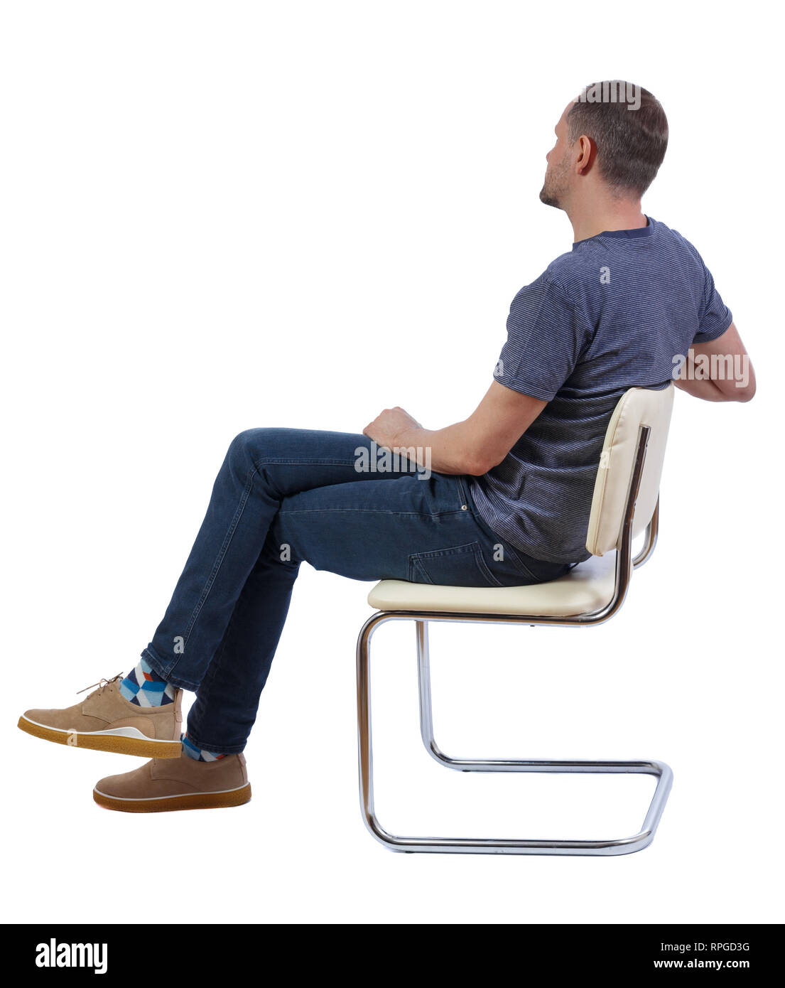 Side View Of A Man Sitting On A Chair Rear View People Collection Backside View Of Person Isolated Over White Background A Man In A Chair Sits C Stock Photo Alamy