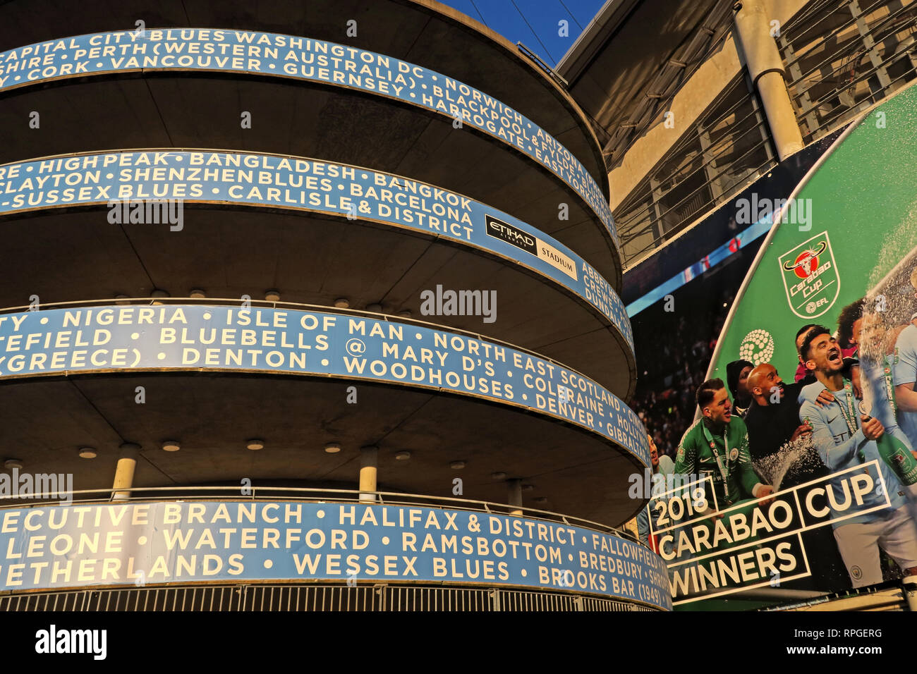 MCFC Etihad Manchester City FC Supporters club locations, stadium, England, UK Stock Photo