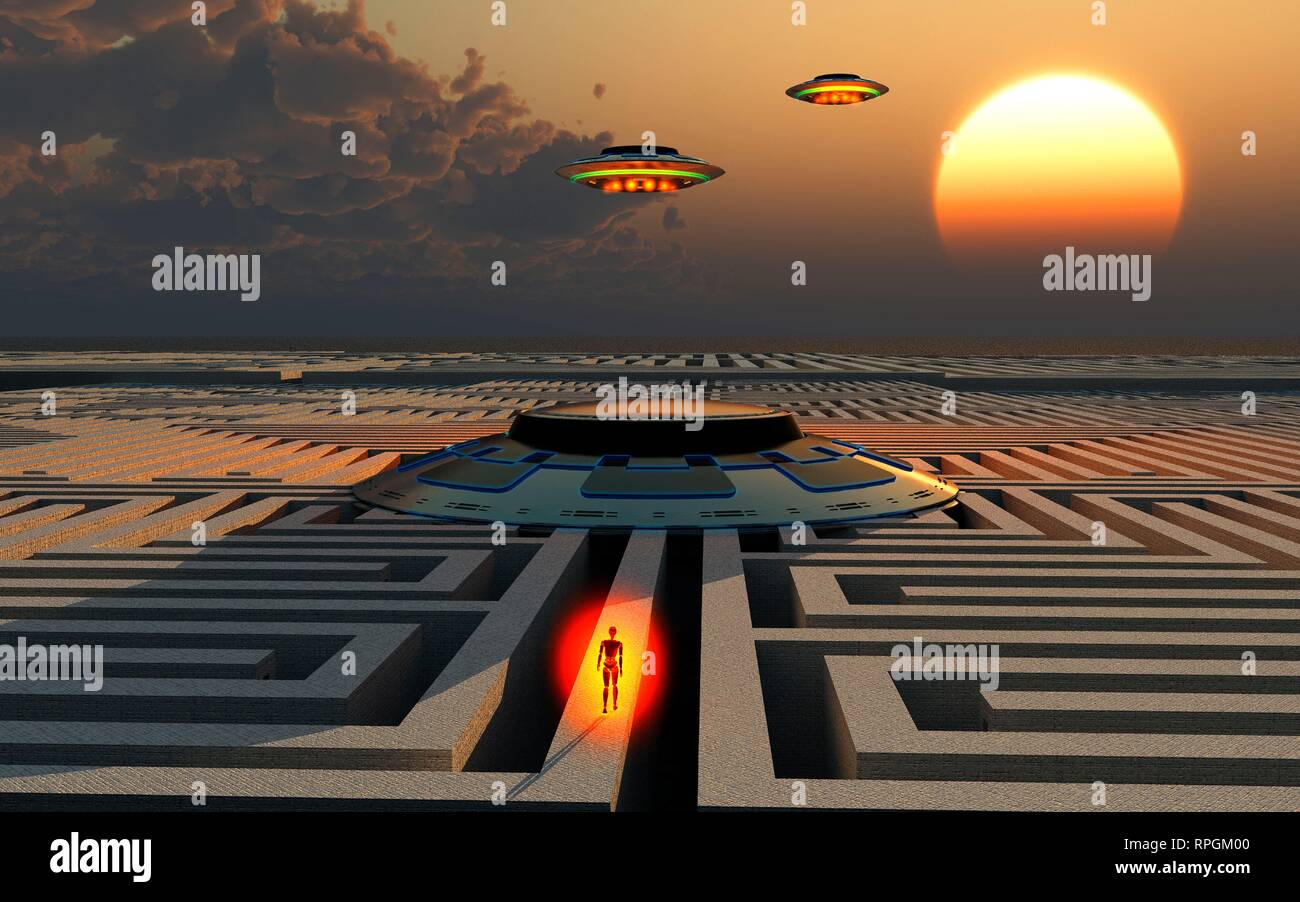 Maze Complex Used as Flying Saucer Base. Stock Photo