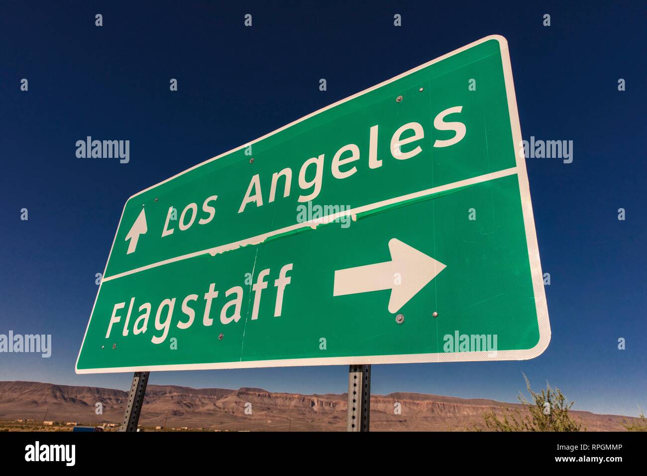 ARIZONA, Sign to Los Angeles and Flagstaff Arizona Stock Photo