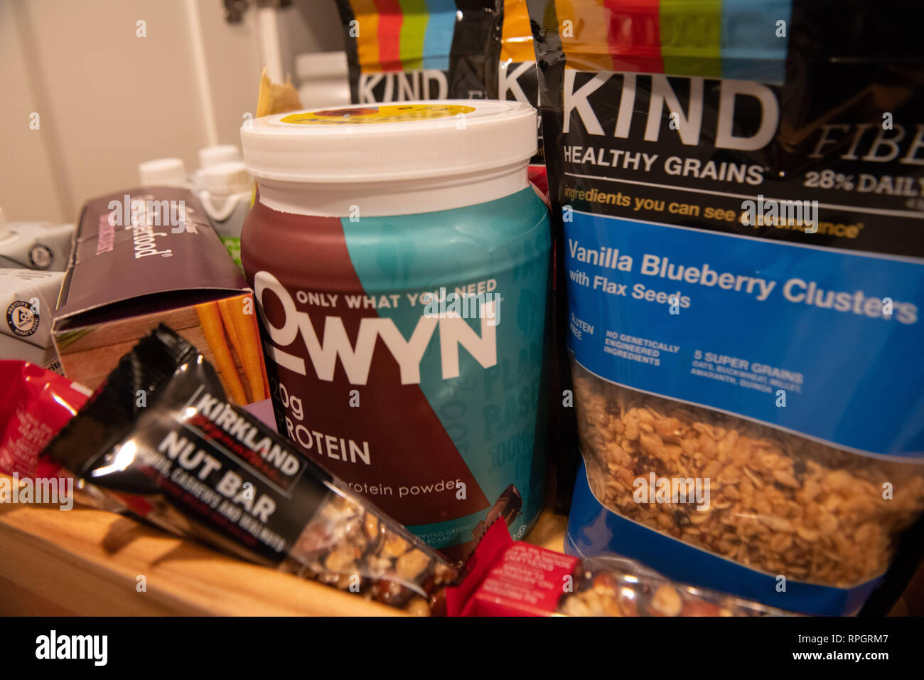 Vegan products / vegetarian superfood products on a shelf / plantbased