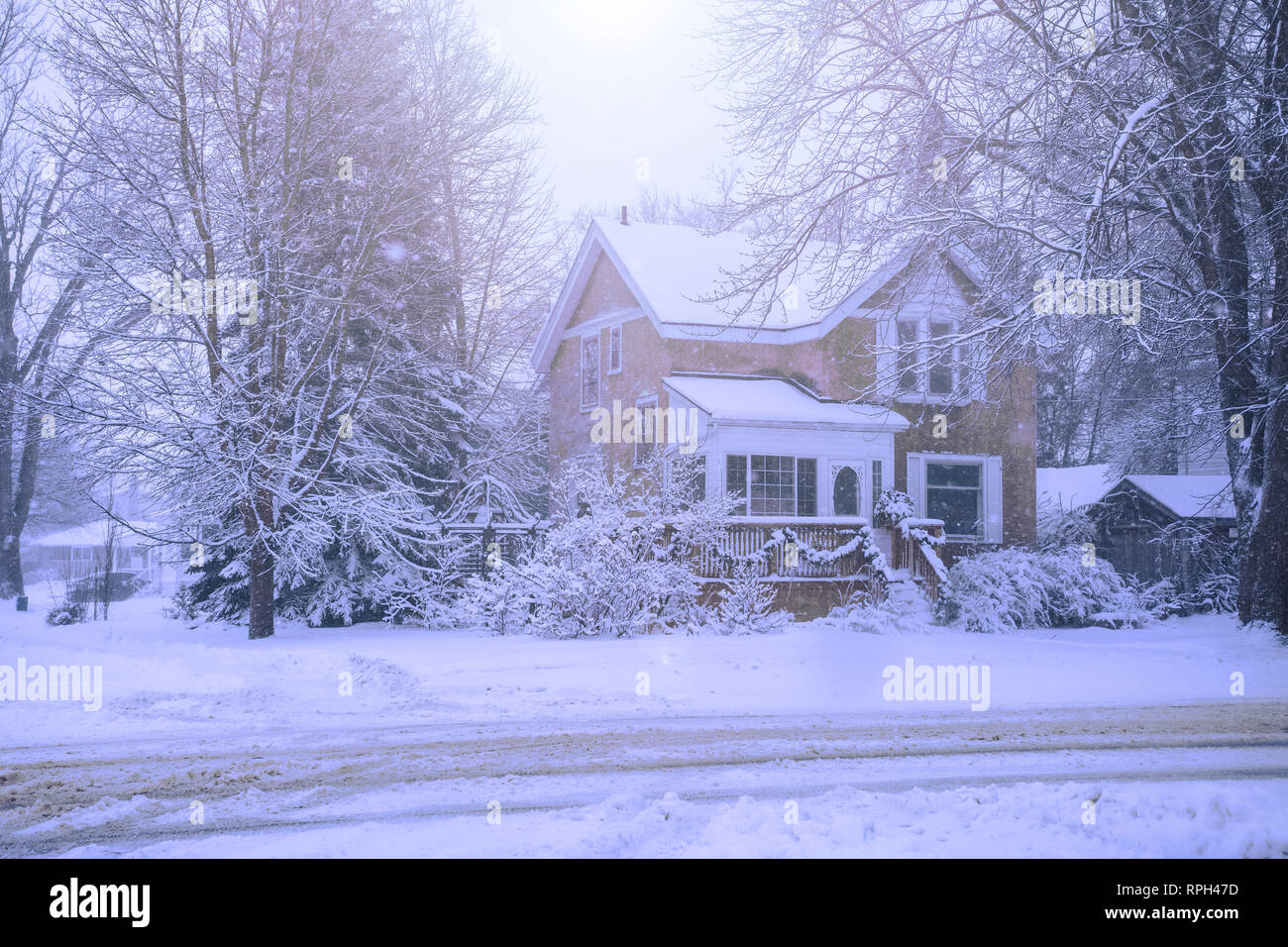 A old house in Stratford, Ontario, during the winter season. Stock Photo