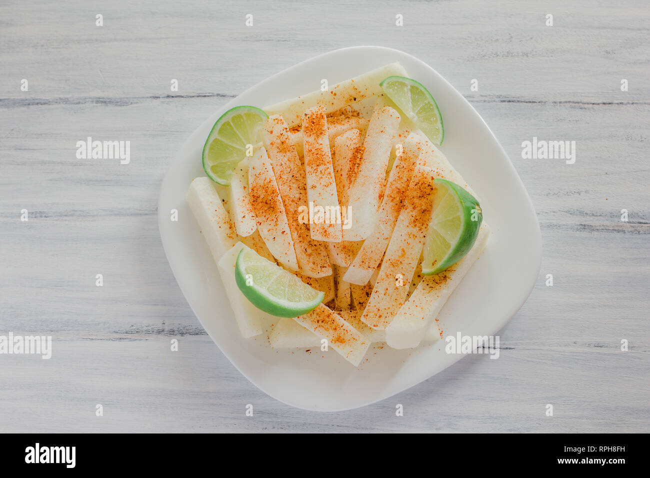 jicama con chile, fruit, turnip mexican food in mexico jicamas lemon