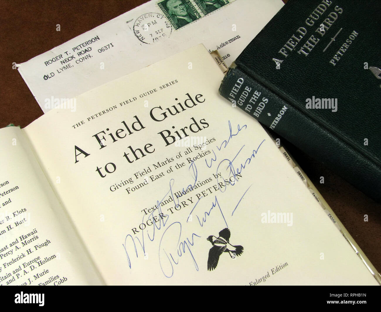 Collectible A Field Guide to the Birds book signed by author Roger Tory Peterson. Stock Photo
