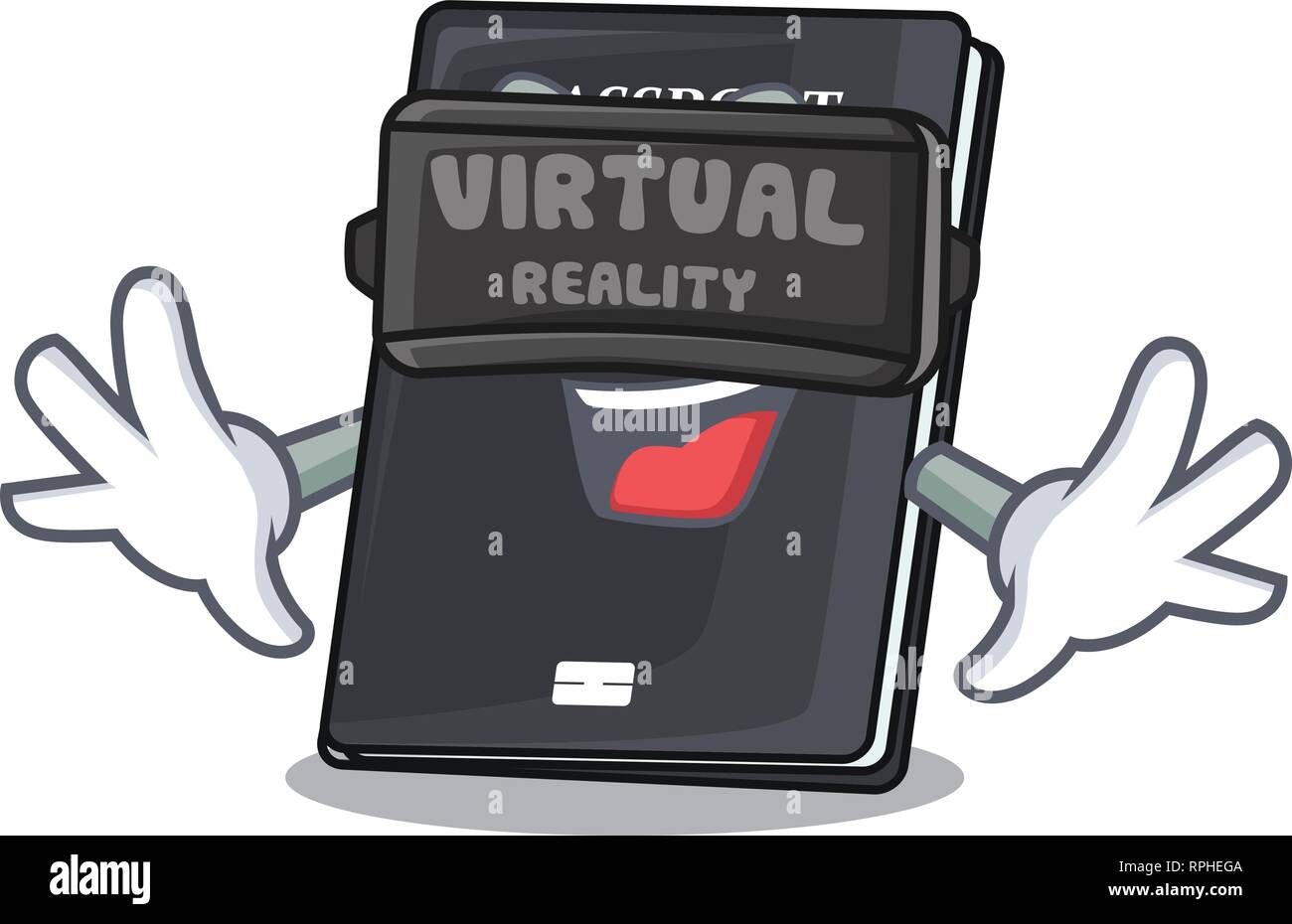 Virtual reality black passport on the mascot table Stock Vector