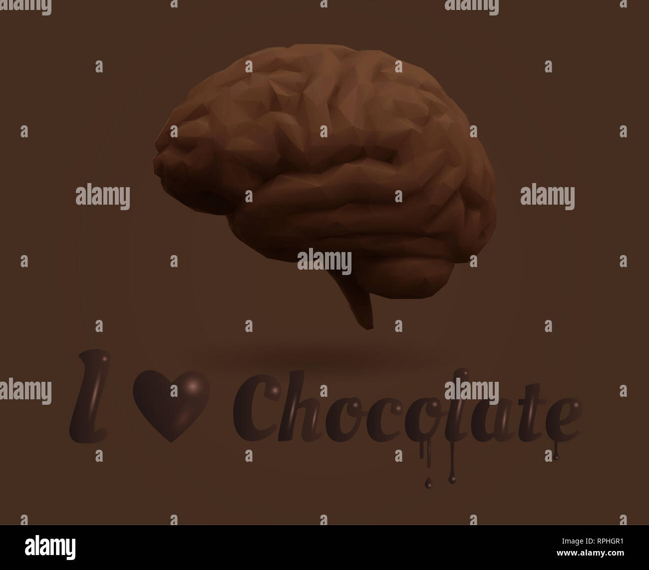 Low poly vector brown chocolate brain illustration with love chocolate