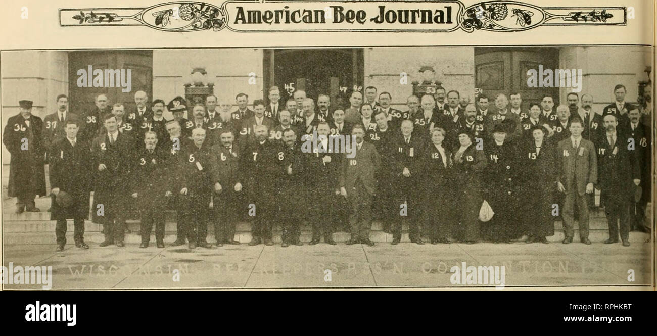 . American bee journal. Bee culture; Bees. June, 1914. American Bag &gt;Joarnal|. ,   2 3, Carl Hanneman. 4. E. S. Hiidemann 5- 6. Joseph Kurth. ;. 3. John Hearn. .;  A. C. Allen. lo. N E France ii. Gus Dittmer. 12. Mrs. W. R. Harte. 13. Mrs. W. Habermann, ij. Mrs. C. M. Soelch. 15. Mrs. Frank kittins;er. 16. J. I. McGinty 17, . 18. Mr. .Sayles. 10. Freman lohnson. 20. August Diehnelt. 21, W. H. Habermann. 22. H. H. Moe 23 Harry LathroD. 24. H. M. Rood. 25. Herman Gloese. 26. Francis Jaeer. 27. L. V. France. 28 Prof. Sanders 20 Chas. Alberts jo. John Wambold 31. fc.. H Rosa. 32 Lawrence Post.  Stock Photo