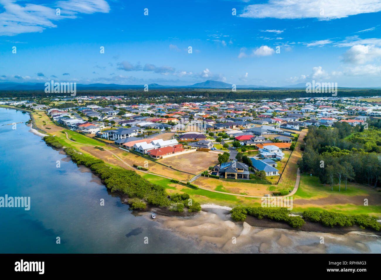 Nice houses on river bank in Harrington, New South Wales, Australia Stock  Photo - Alamy