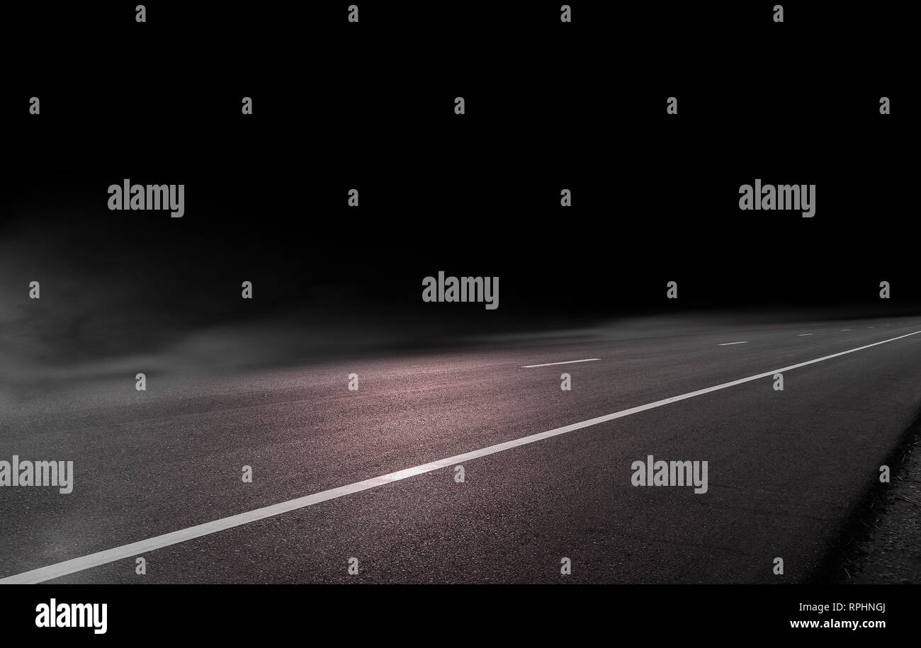 Road asphalt on black background with mist or fog Stock Photo - Alamy