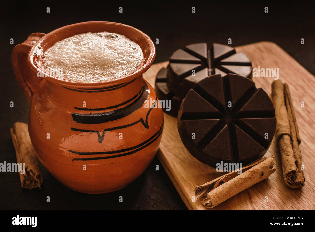 chocolate mexicano, cup of mexican hot chocolate from Oaxaca Mexico