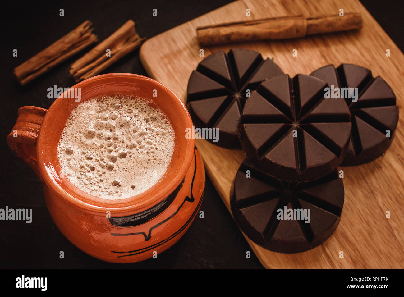 chocolate mexicano, cup of mexican hot chocolate from Oaxaca Mexico