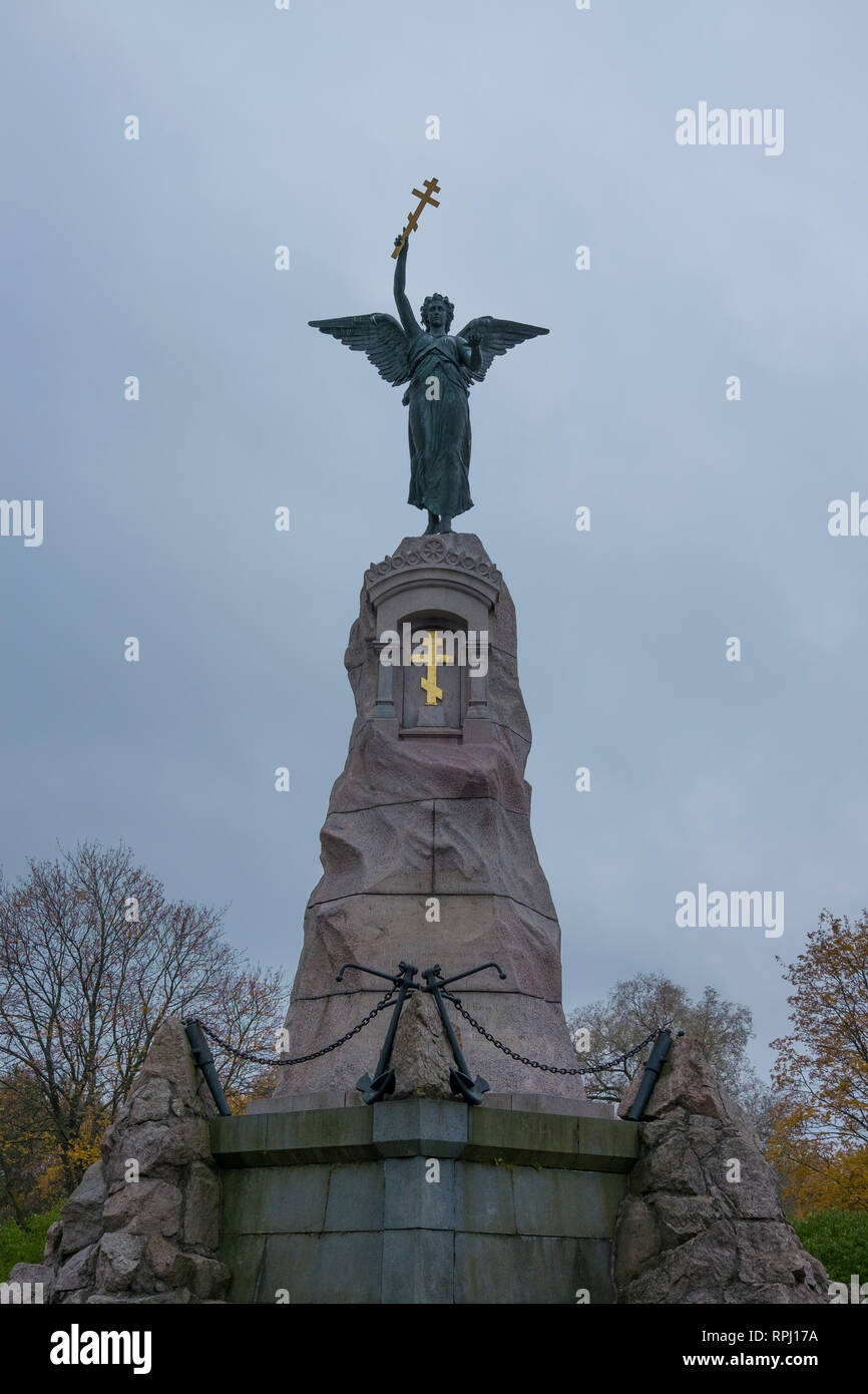 A Russian angel, the Russalka Memorial. It is for a Russian Navy ship sunk in 1893. In  Tallinn, Estonia. Stock Photo
