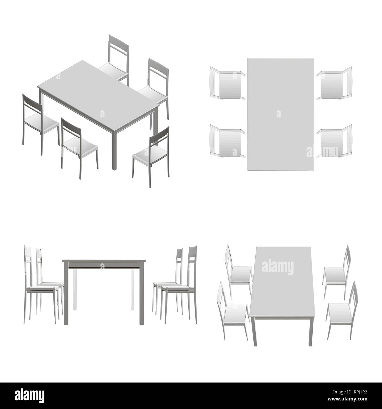 Set with table and chairs. 3D Top view, side view, isometric. Vector  illustration Stock Vector Image & Art - Alamy