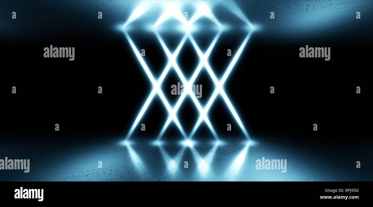 Futuristic Sci-Fi Abstract Blue And Purple Neon Light Shapes On Black ...
