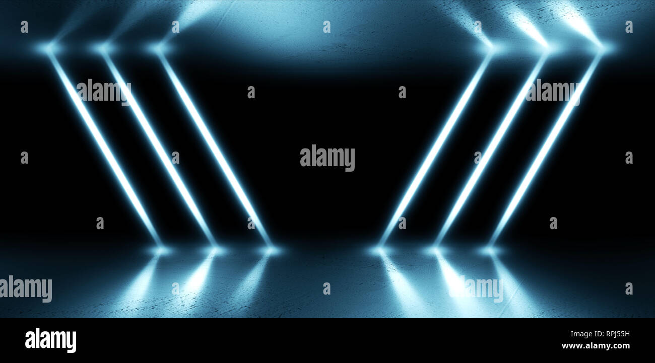 Futuristic Sci-Fi Abstract Blue And Purple Neon Light Shapes On Black ...
