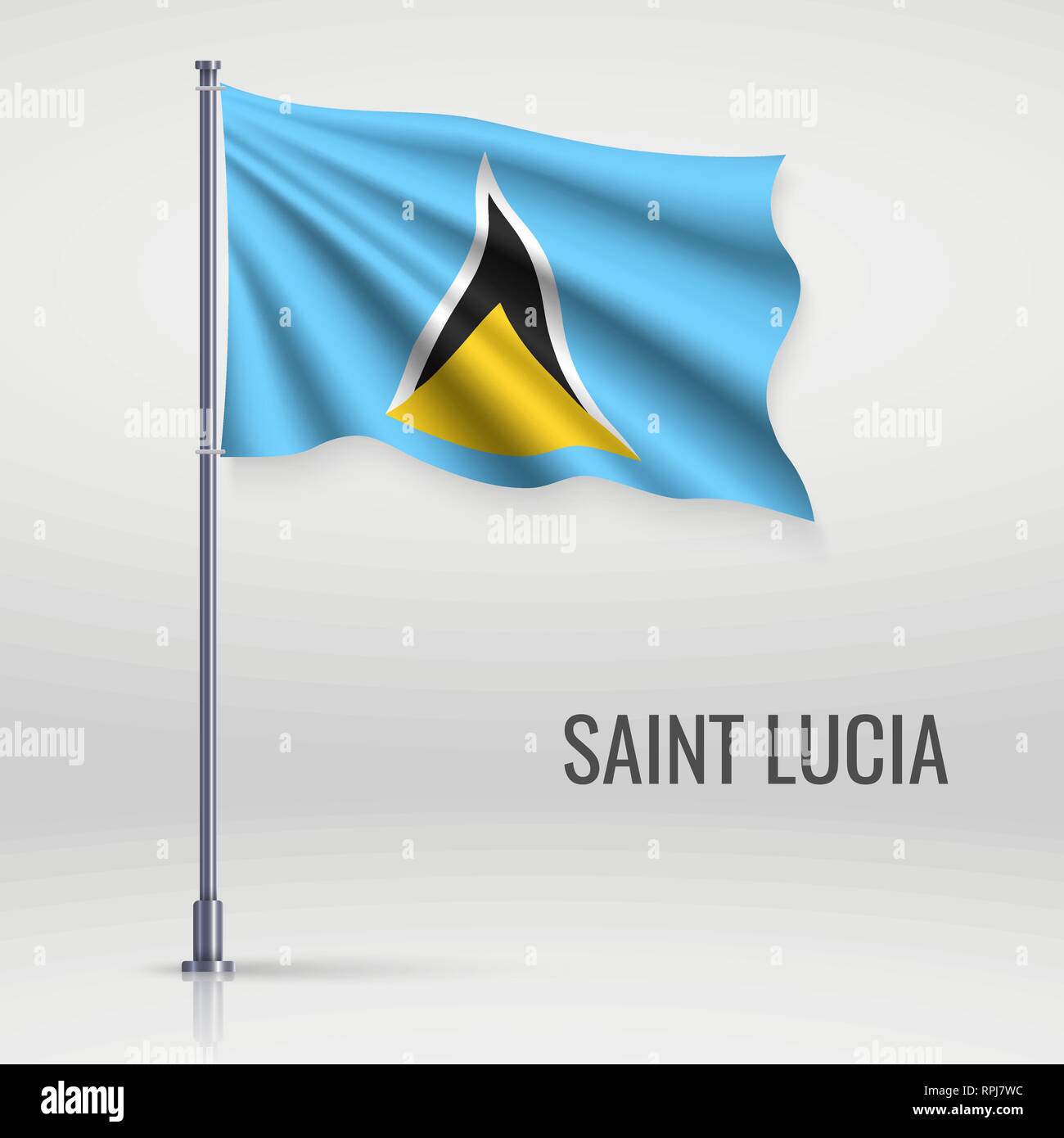 Waving flag of Saint Lucia on flagpole. Template for independence day poster design Stock Vector
