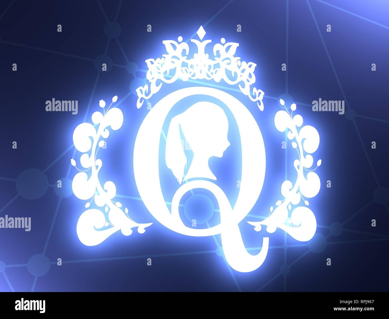 Vintage queen silhouette. Medieval queen profile Stock Photo