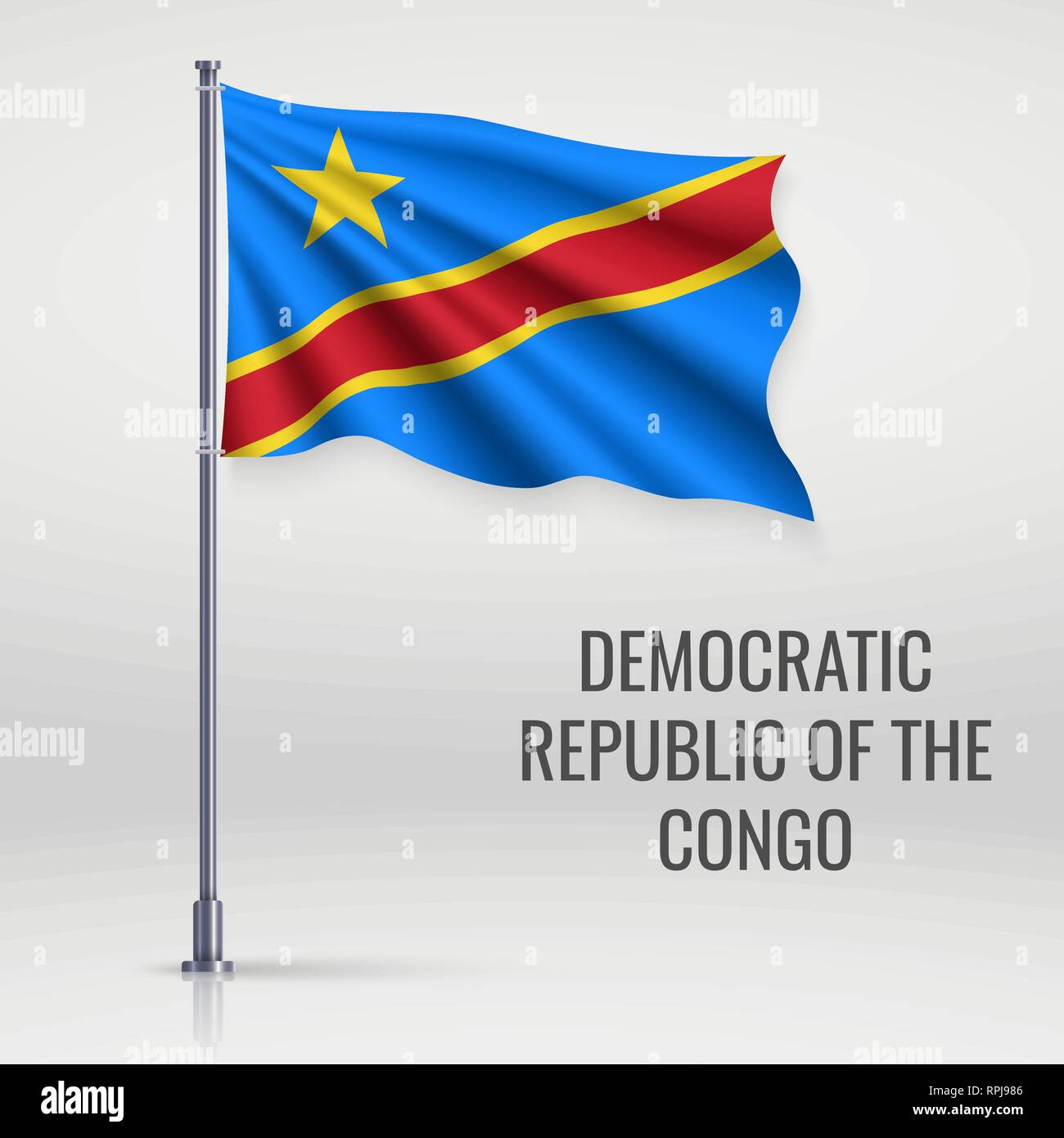 Waving flag of Democratic Republic of the Congo on flagpole. Template for independence day poster design Stock Vector