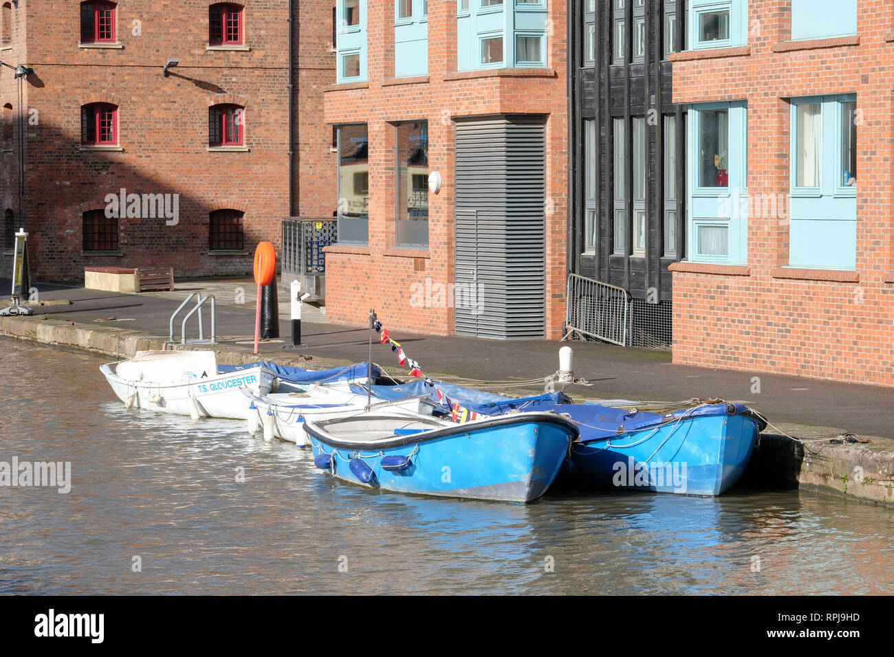 Gloucester Sea Scouts' boats moored in the Barge Arm of Gloucester
