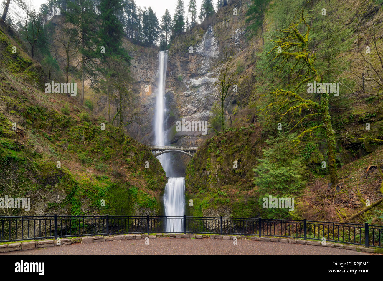 Viewpoint at Multnomah Falls in Columbia River Gorge Oregon Stock Photo
