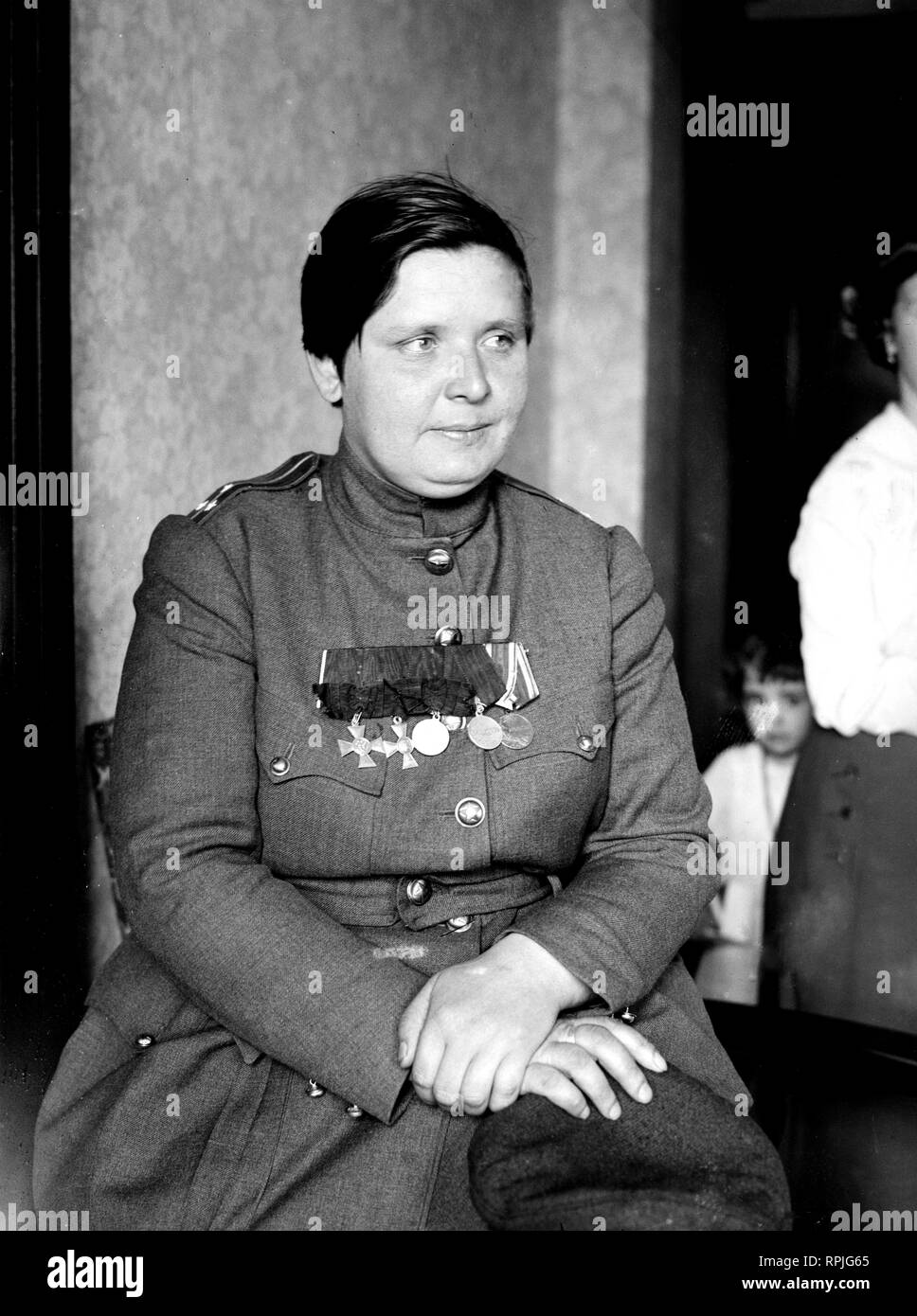 26866u Maria Leontievna Bochkareva (1889-1920) a Russian woman who served in World War I and formed the Women's Battalion of Death. In 1918 she visited the United States including New York City. Feb 1918 Stock Photo