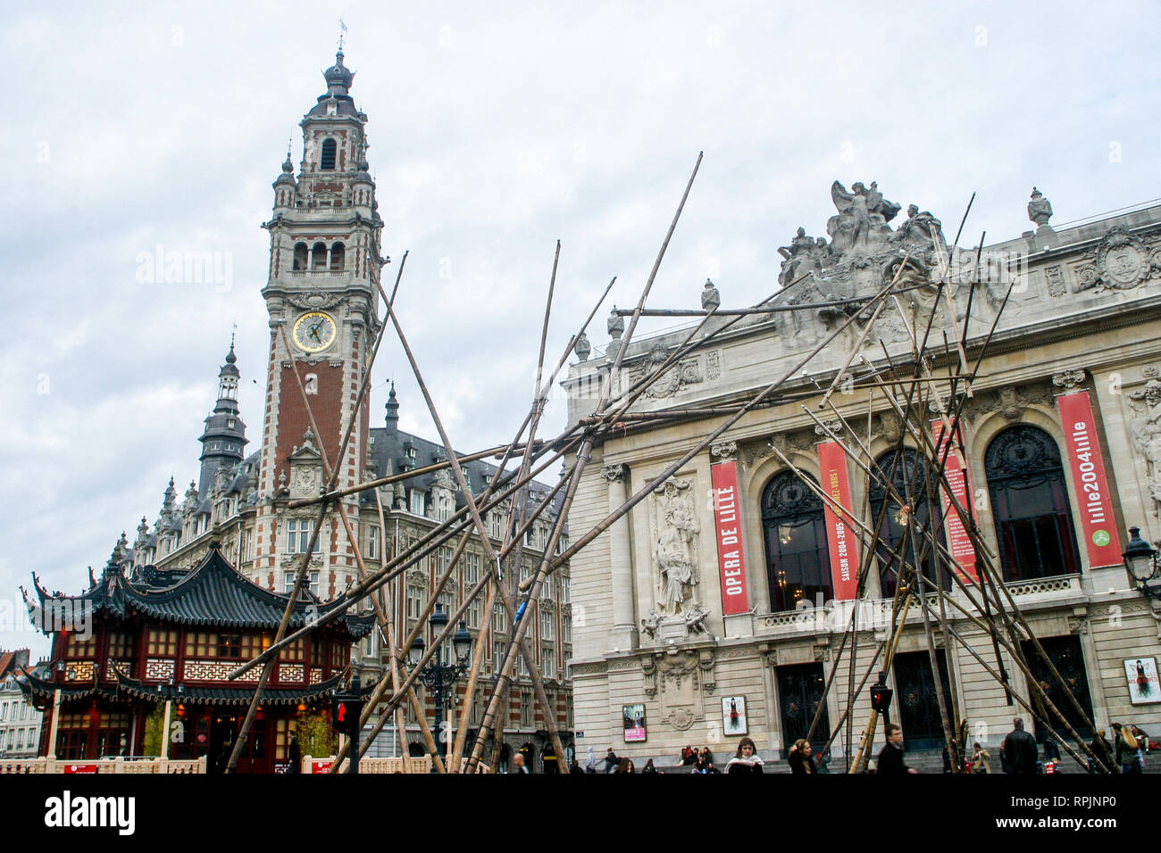 Townhall bell Tower and Opera Facade, Lille european capitale of the Culture 2004, Nord, France Stock Photo
