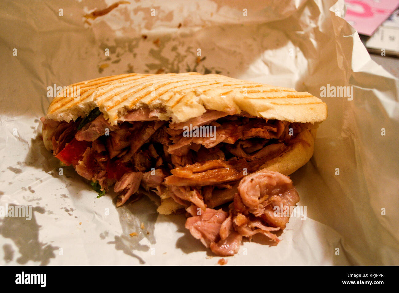 Dented kebab putted on a greasy paper,, kebab restaurant, Lille, Nord,  France Stock Photo - Alamy